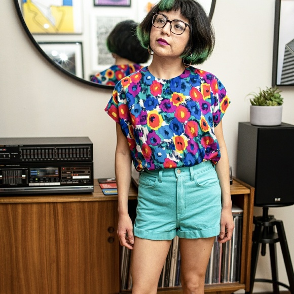 American Apparel Teal Denim Shorts - Picture 3 of 3